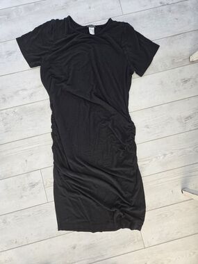 VENUS Black Ruched Side Midi Dress